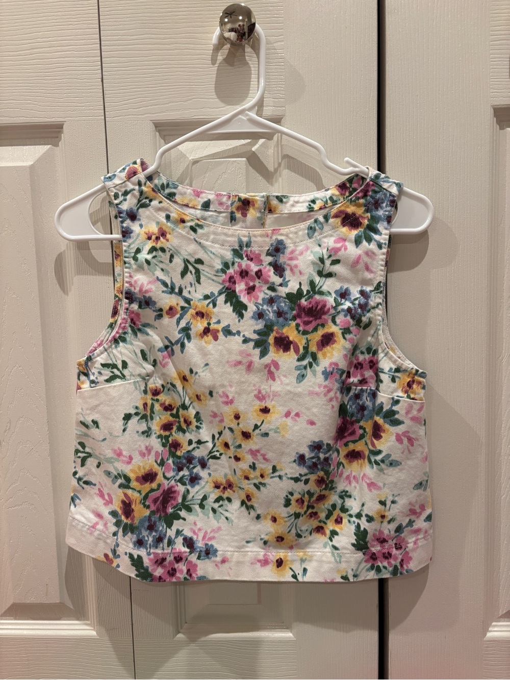 GAP Floral White Tank Top with Pink, Yellow & Blue Flowers